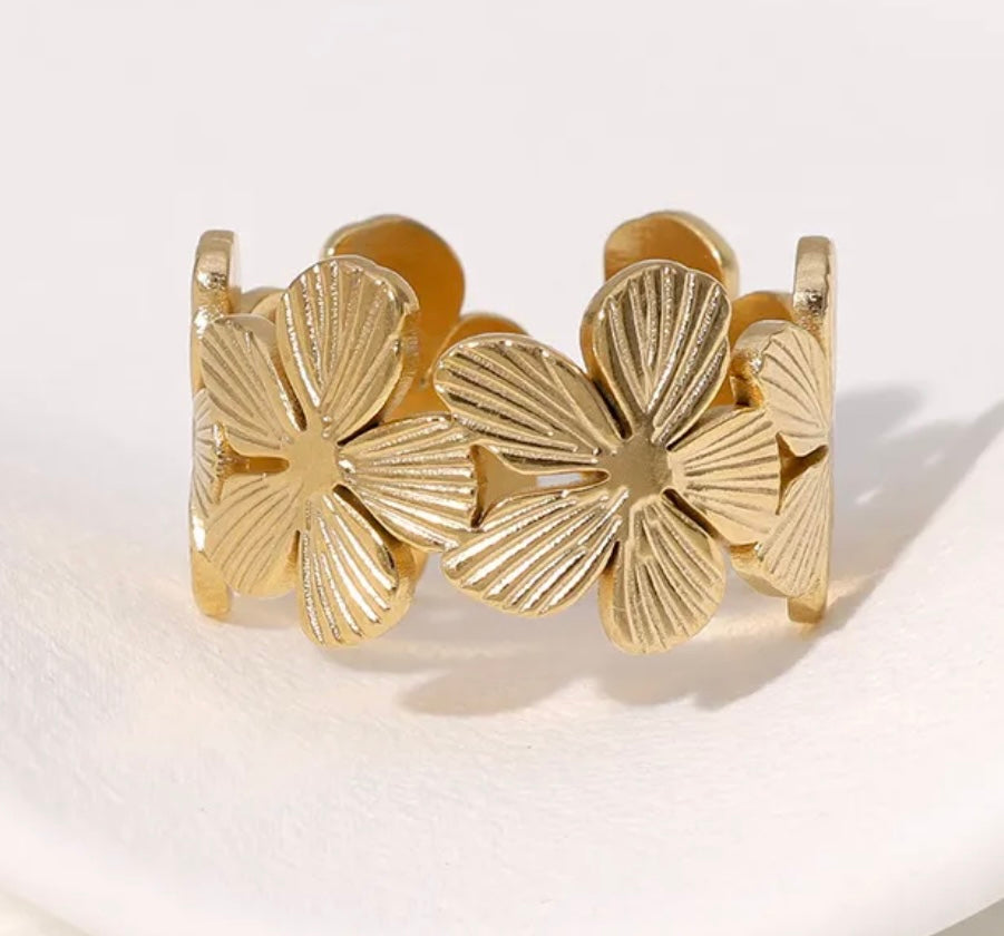 MALONA l Bague doré fleur ajustable