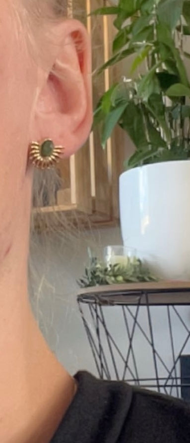AURE l Boucles d'oreilles dorées et pierre verte ou marron