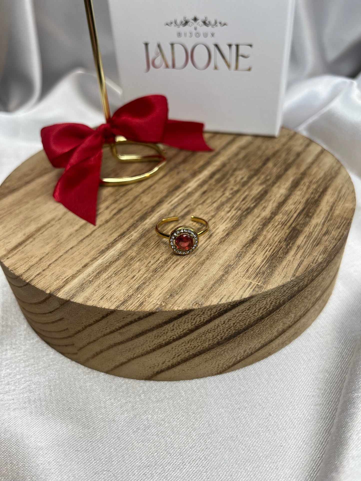 PROMESSE l Bague ajustable dorée, zircon blanc et rose