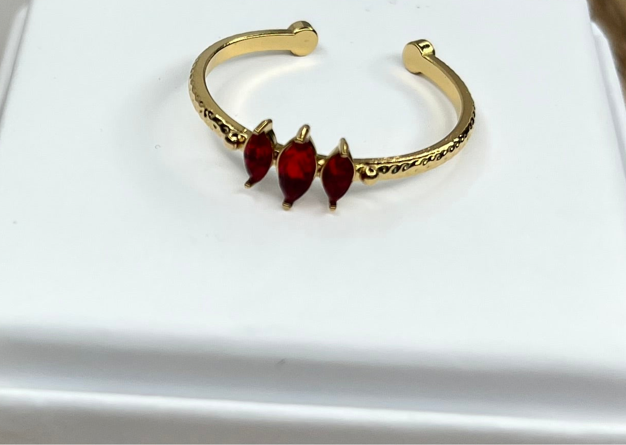 LUNA l bague ajustable doré cristaux rouge
