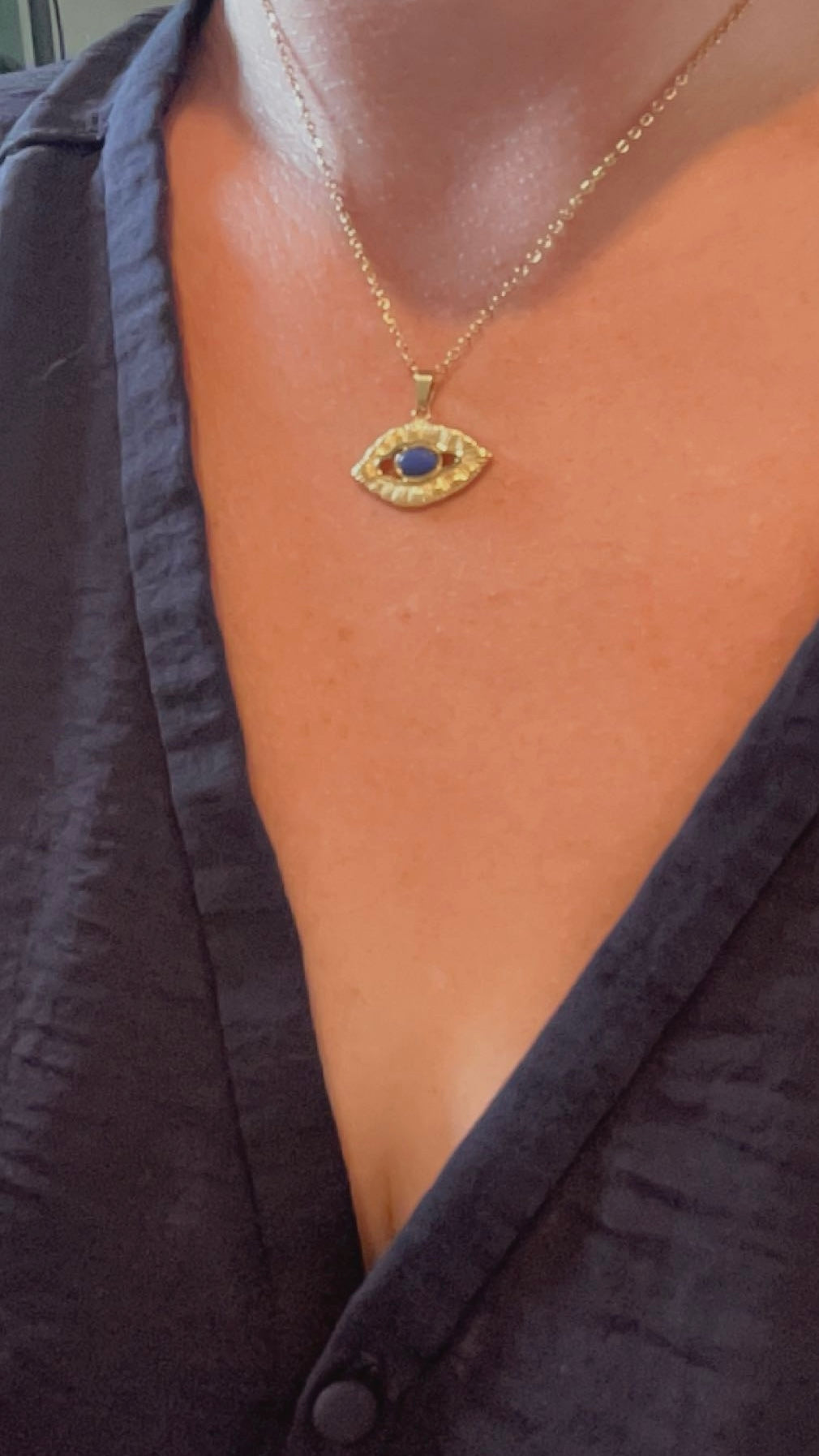 KEDA l Collier doré œil et pierre bleu