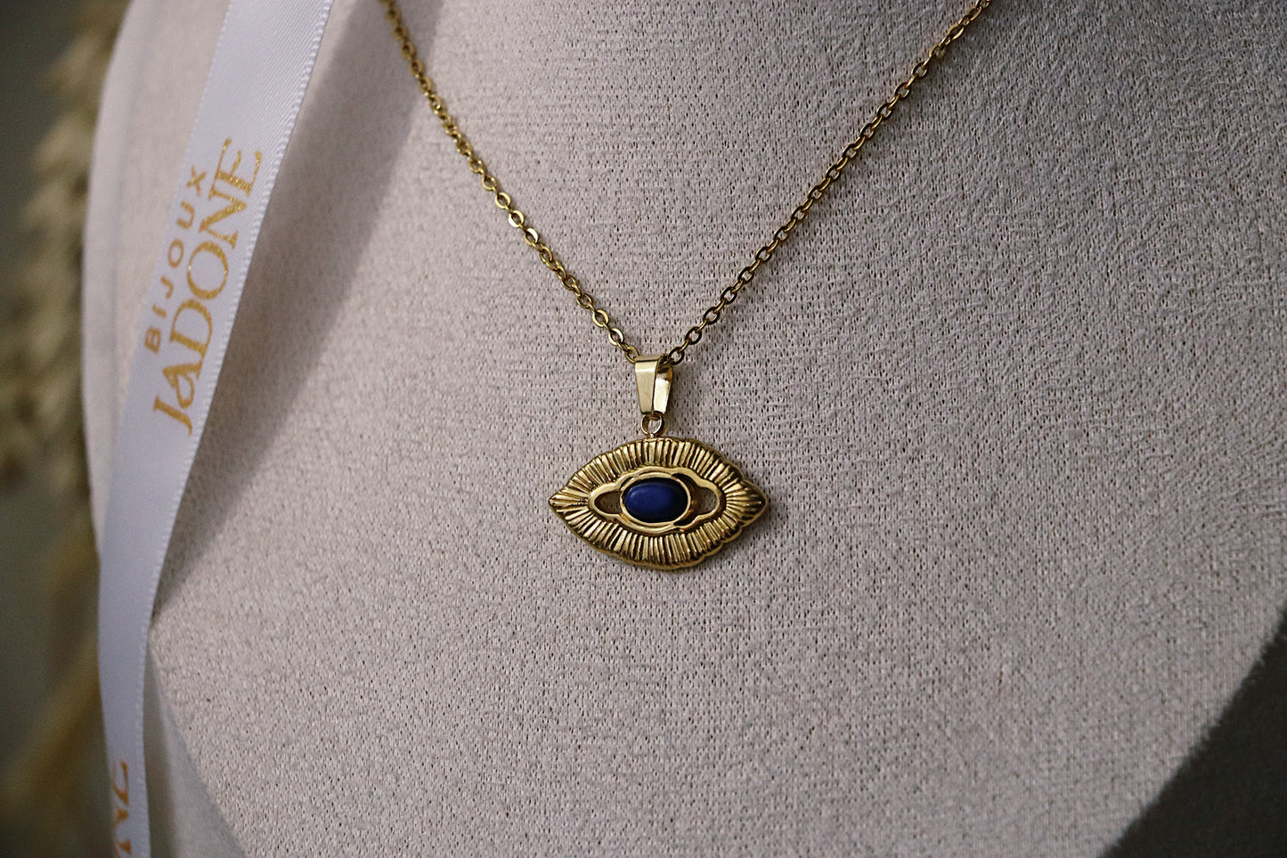 KEDA l Collier doré œil et pierre bleu