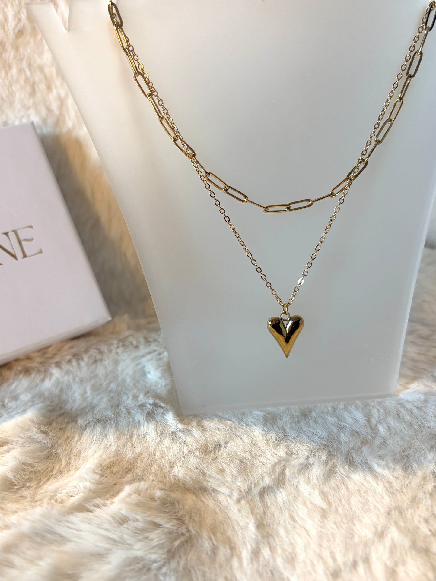 Corazon l collier double chaîne doré cœur