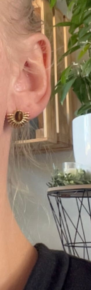 AURE l Boucles d'oreilles dorées et pierre verte ou marron