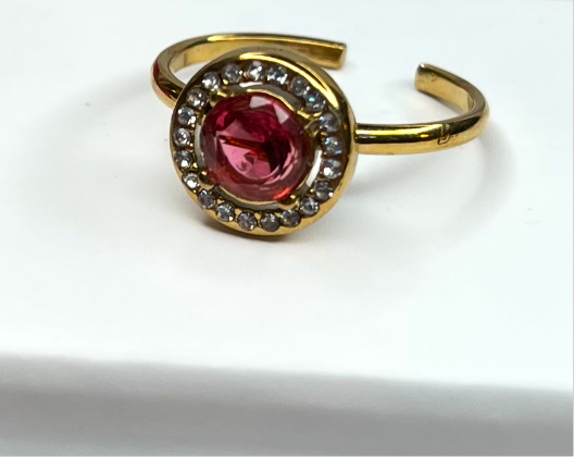 PROMESSE l Bague ajustable dorée, zircon blanc et rose