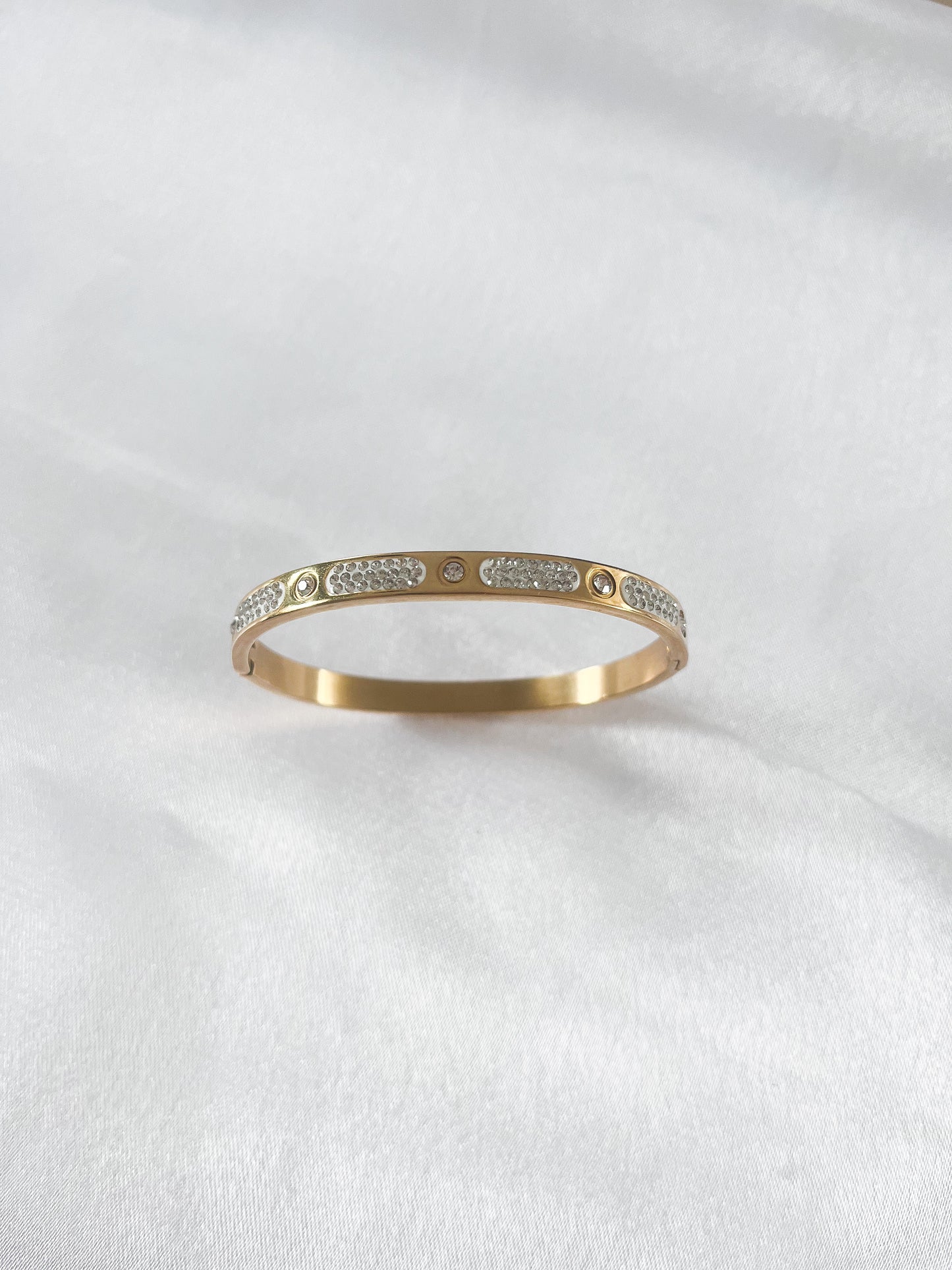 CORÉ l Bracelet jonc doré en acier inoxydable et strass