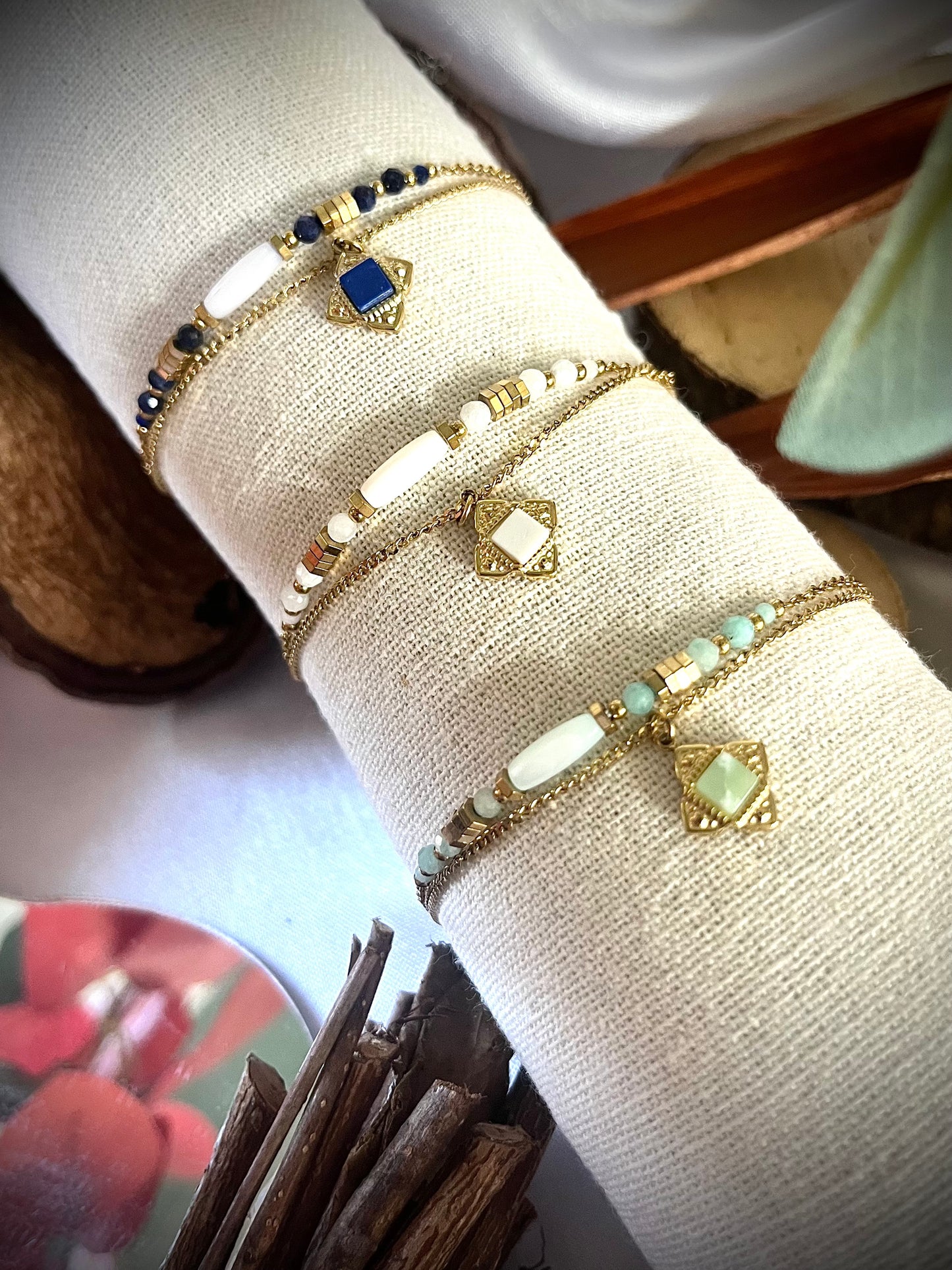 VIRGINIA l Bracelet doré double et perle
