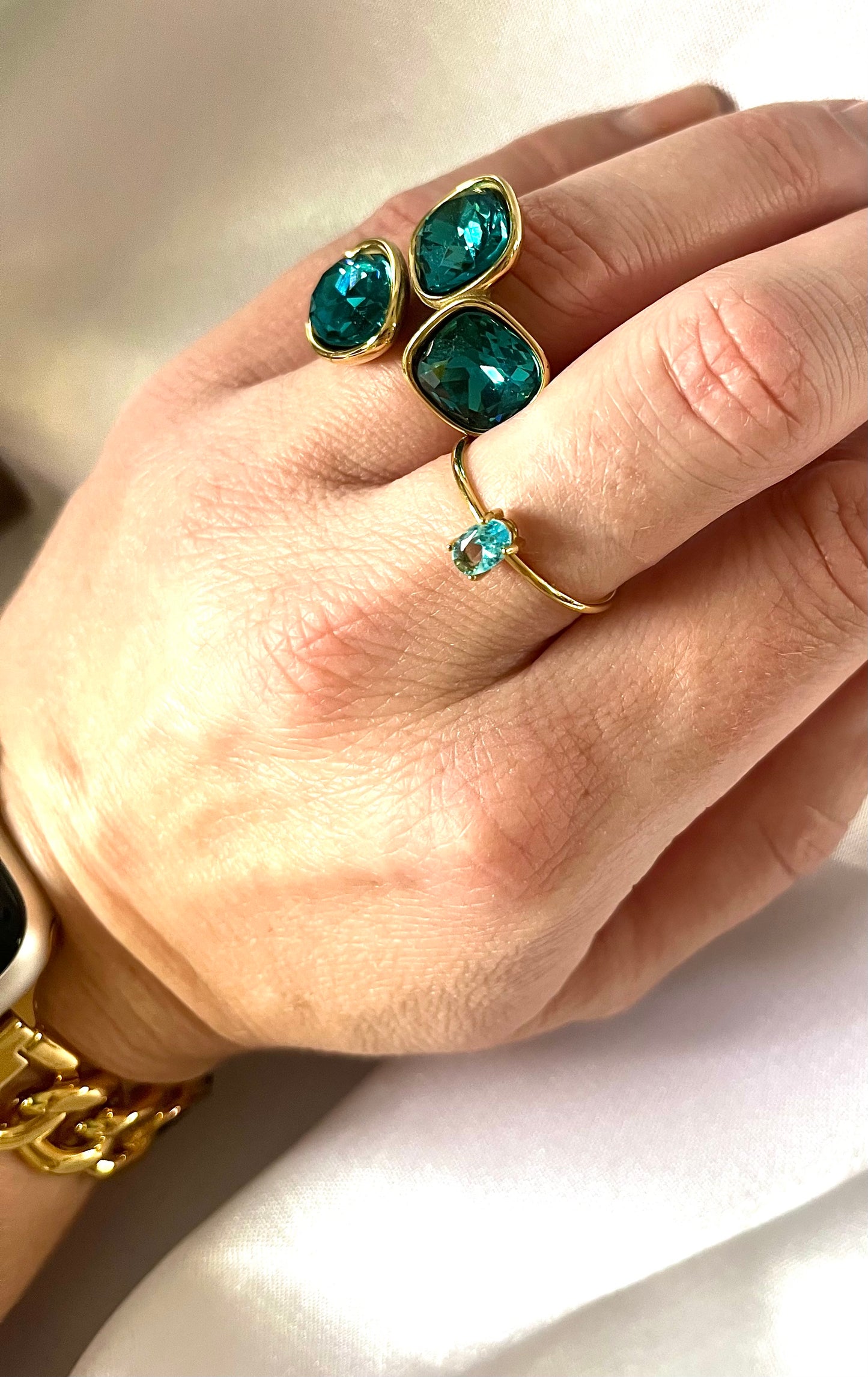 OPALE l Bague ajustable dorée et bleu