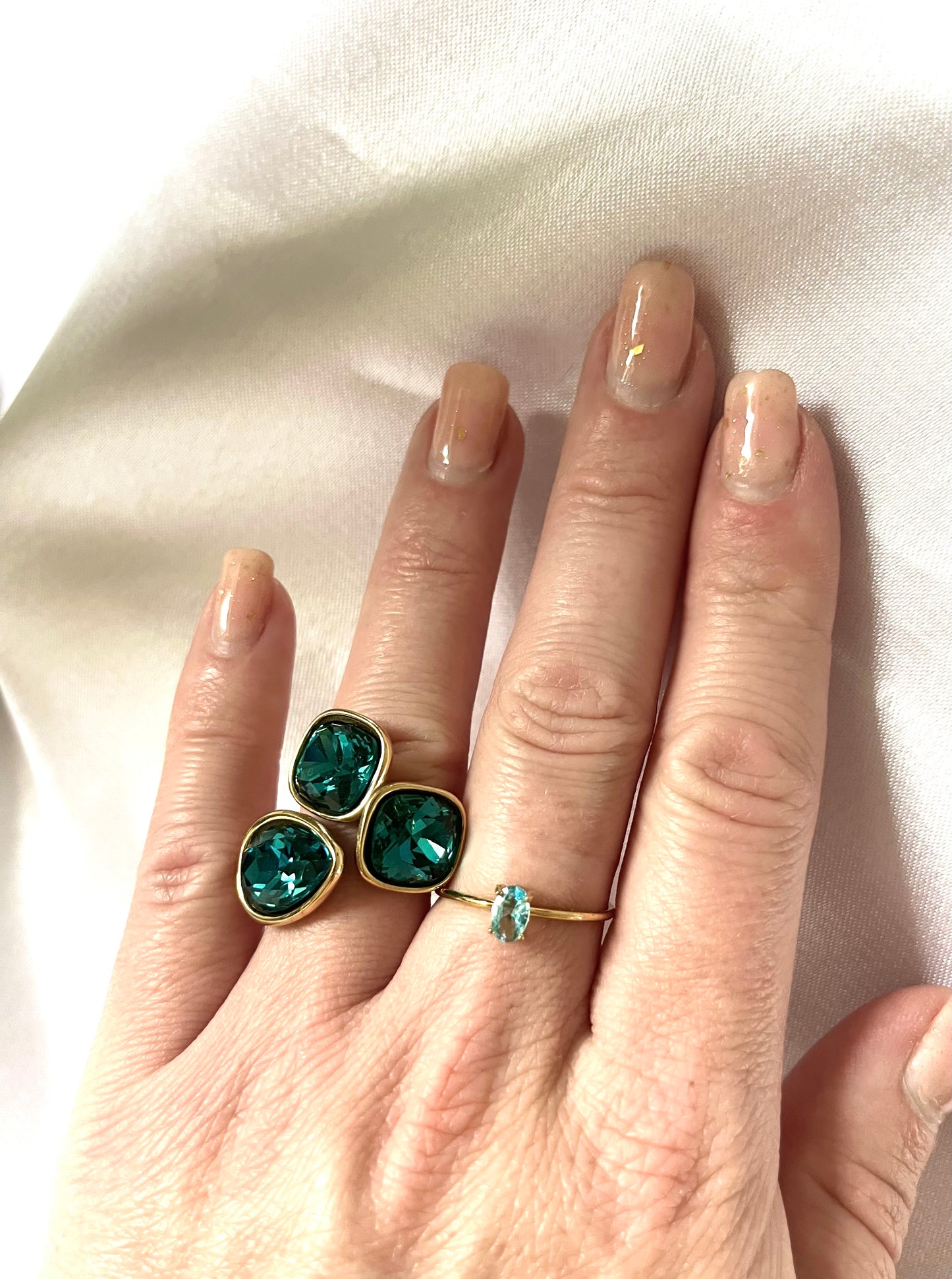 OPALE l Bague ajustable dorée et bleu