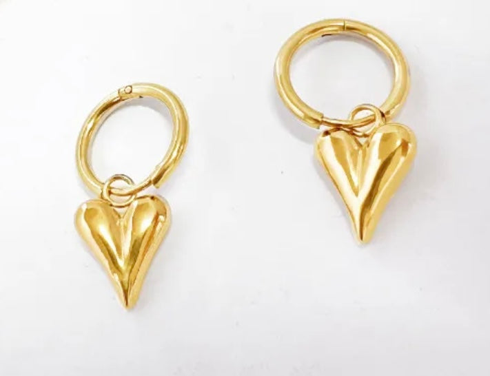 MOLi l Boucles d'oreilles cœur tombant dorées ou argentées
