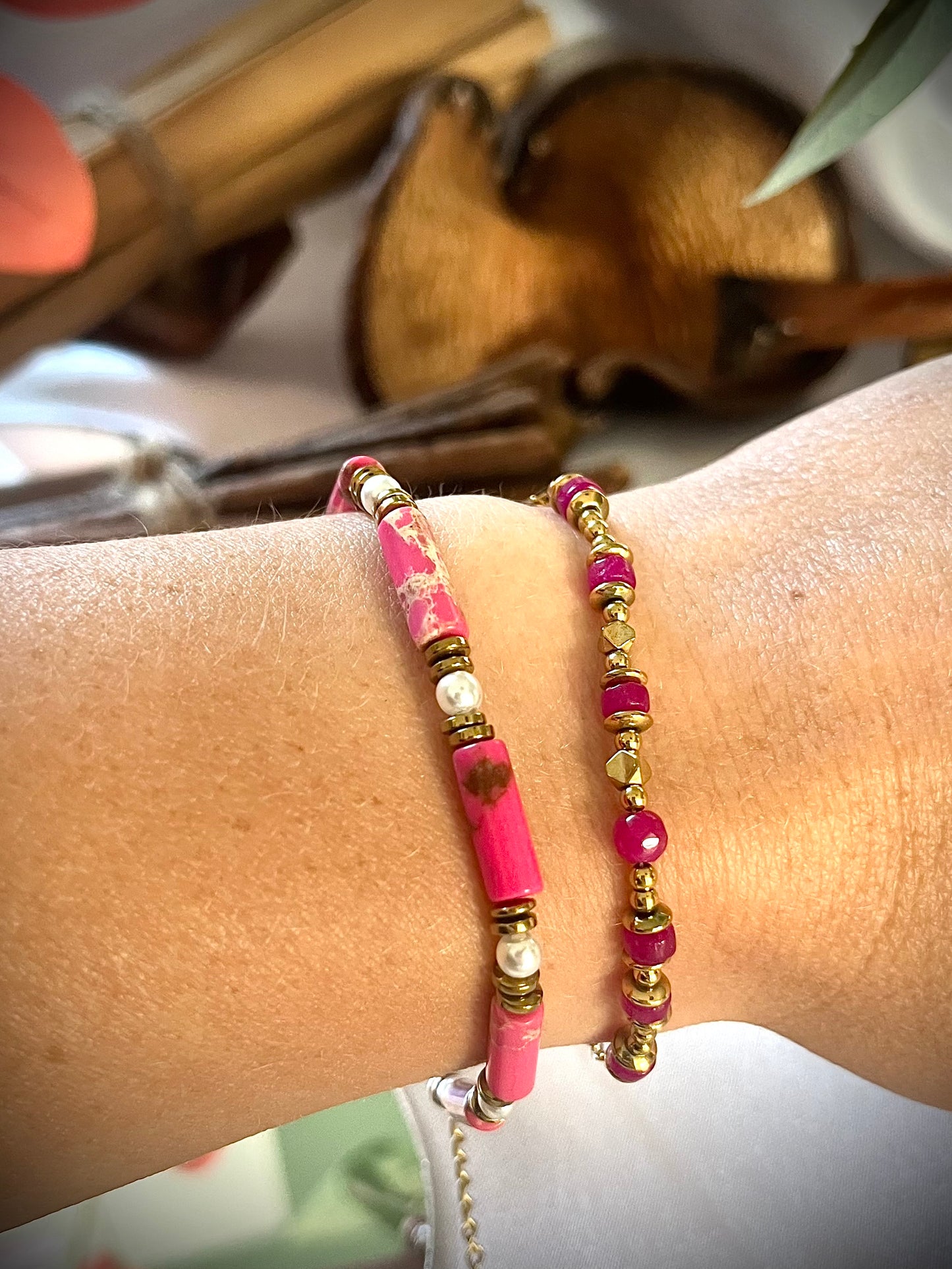 FLORE l Bracelet doré et rose