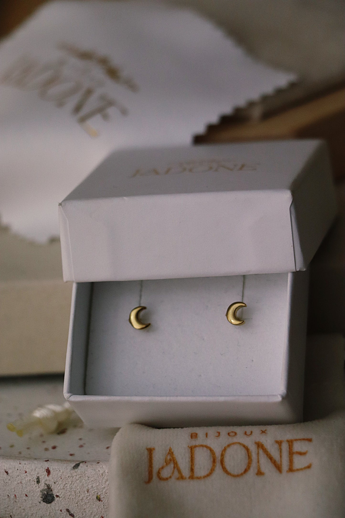 MOON l Boucles d'oreilles dorées en acier inoxydable