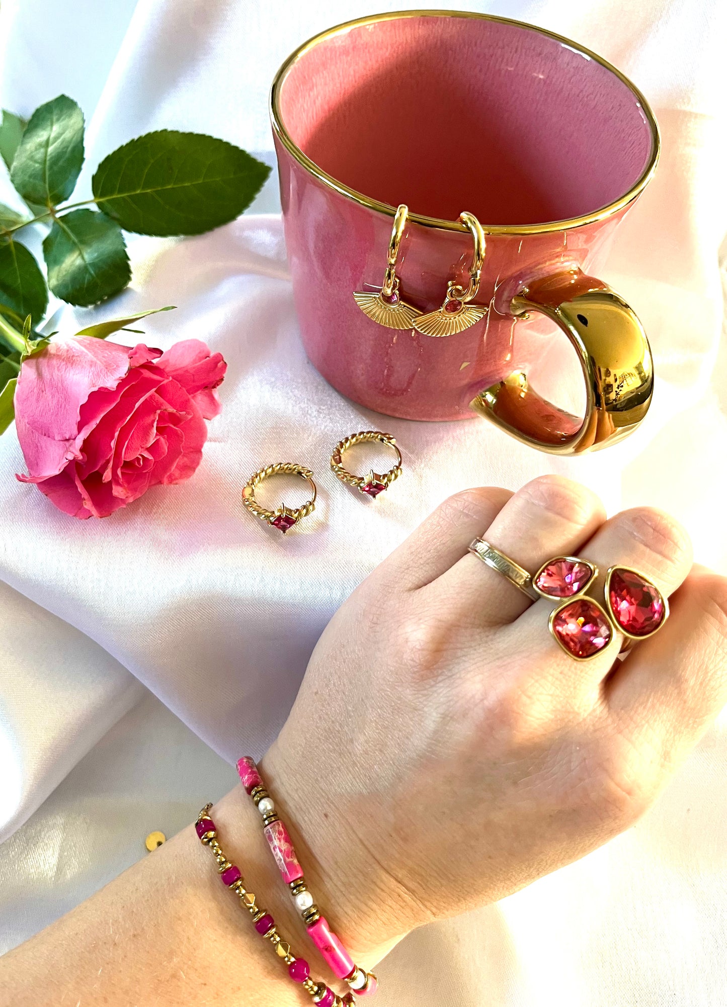 OPALE l Bague ajustable dorée et rose