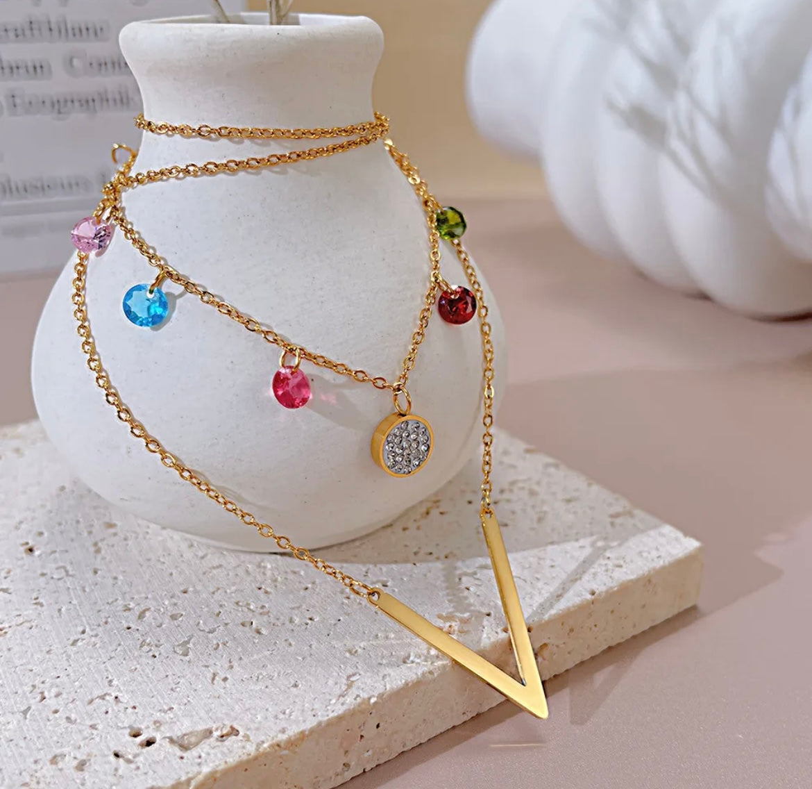 ASSA l collier doré et zircon multicolore