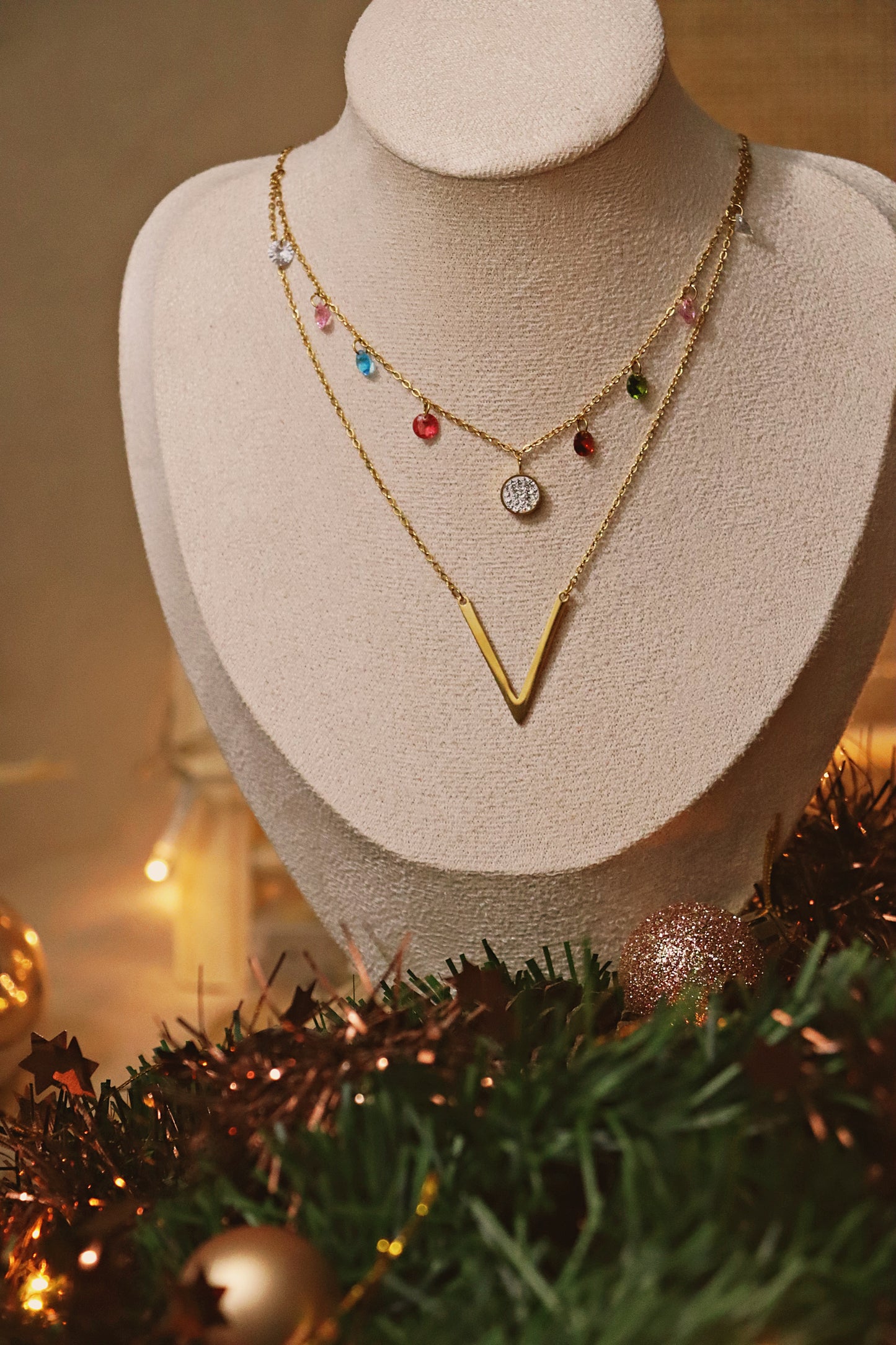 ASSA l collier doré et zircon multicolore