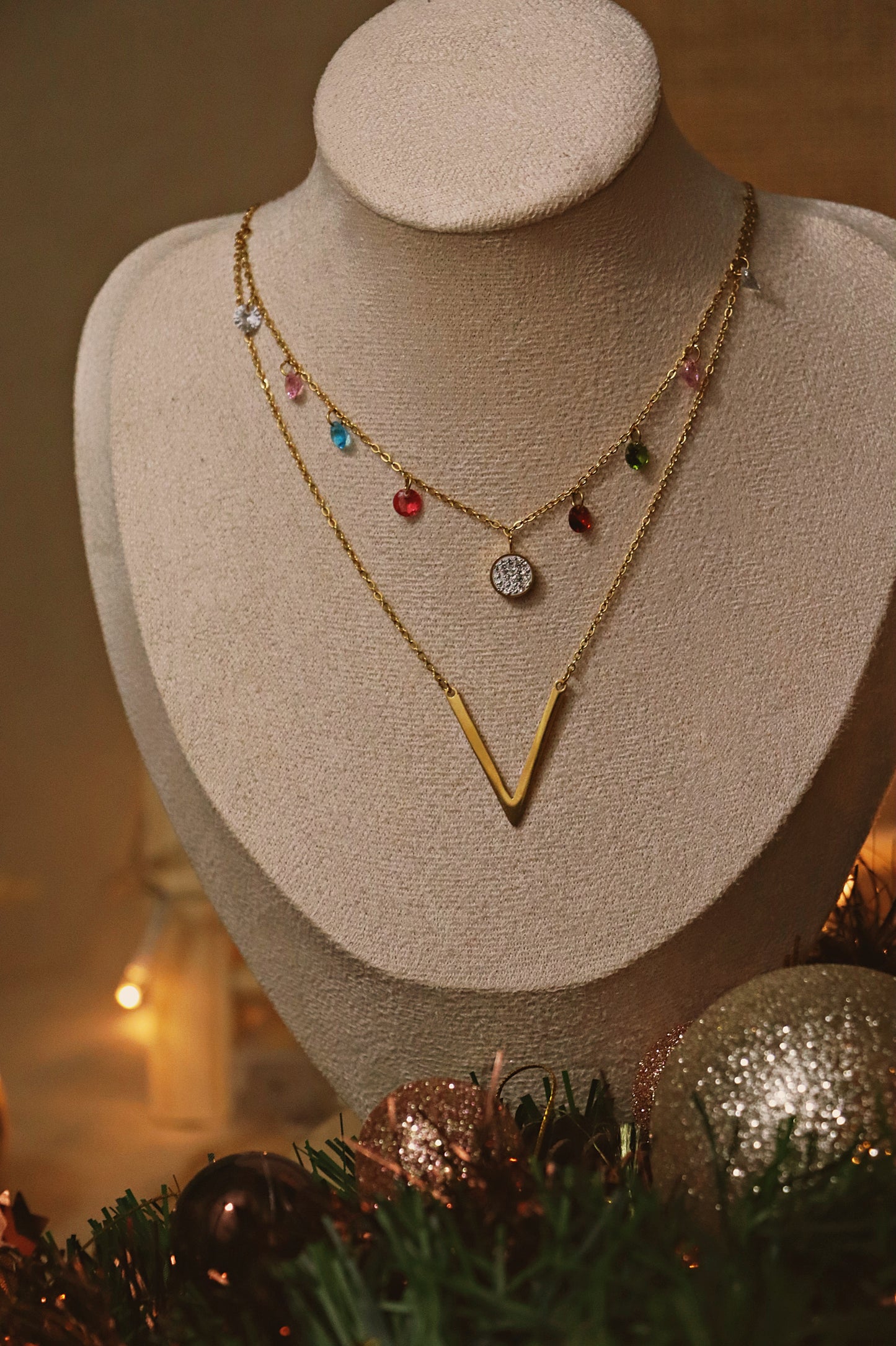 ASSA l collier doré et zircon multicolore