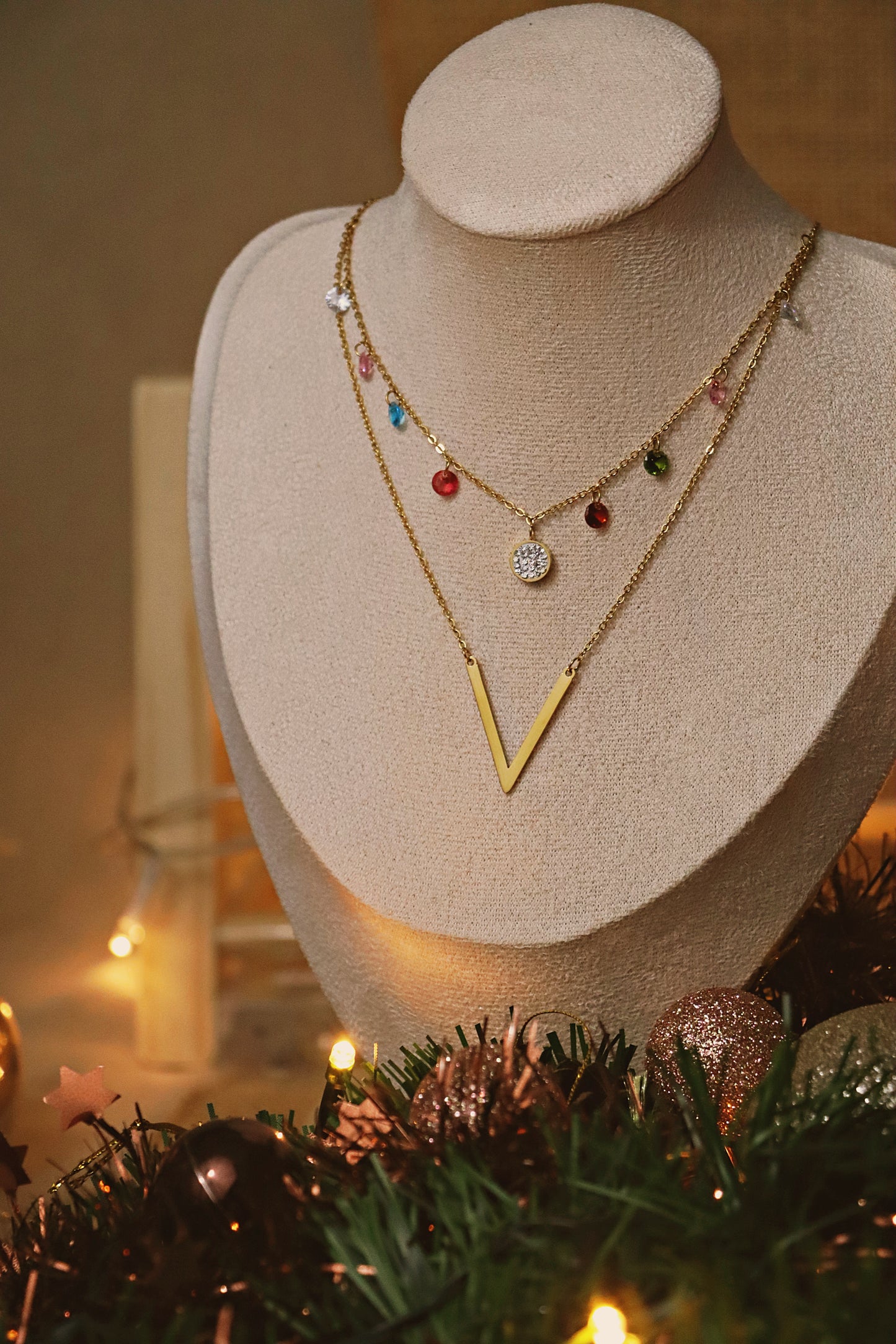ASSA l collier doré et zircon multicolore