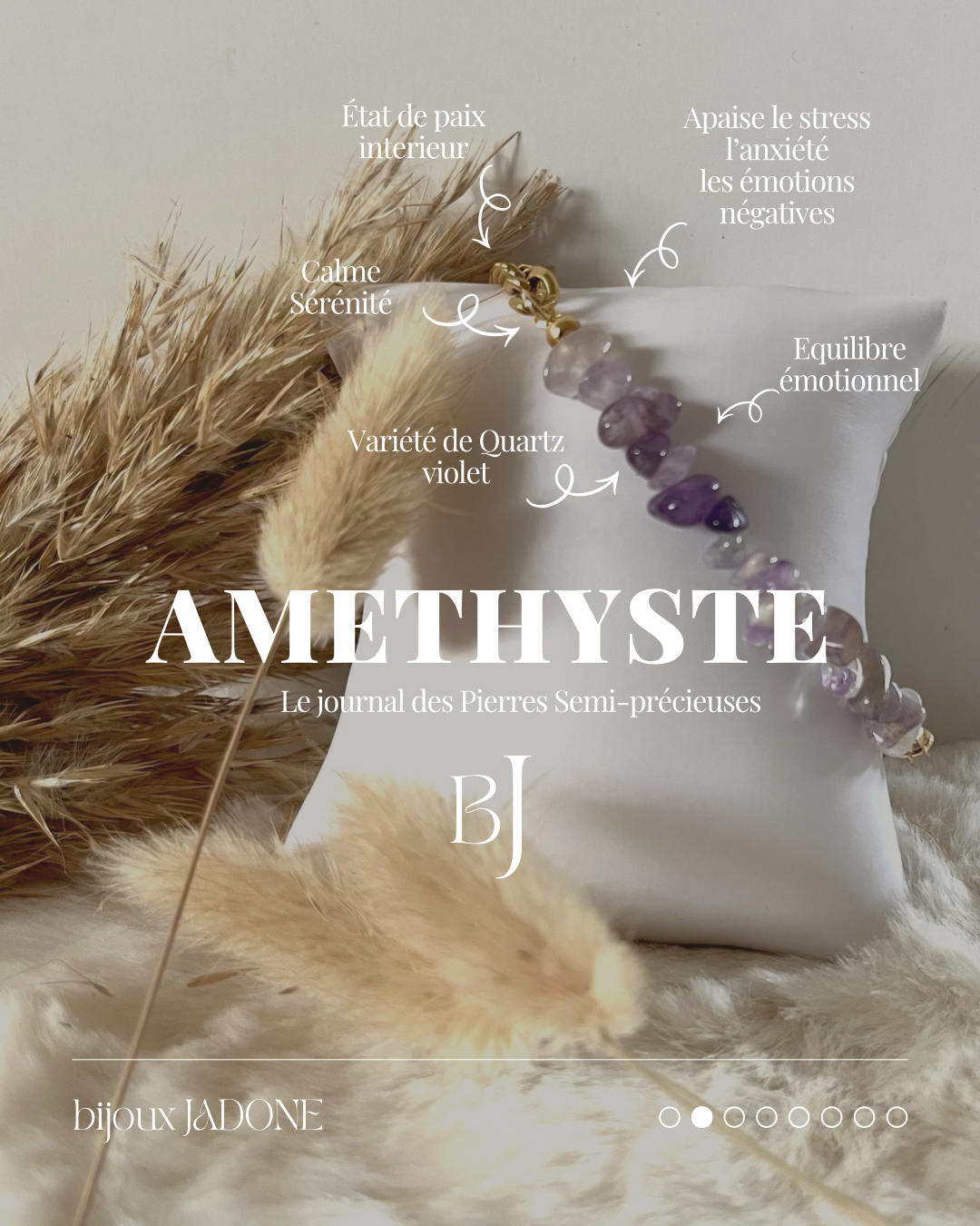 Blima l Bracelet doré et pierres Améthyste