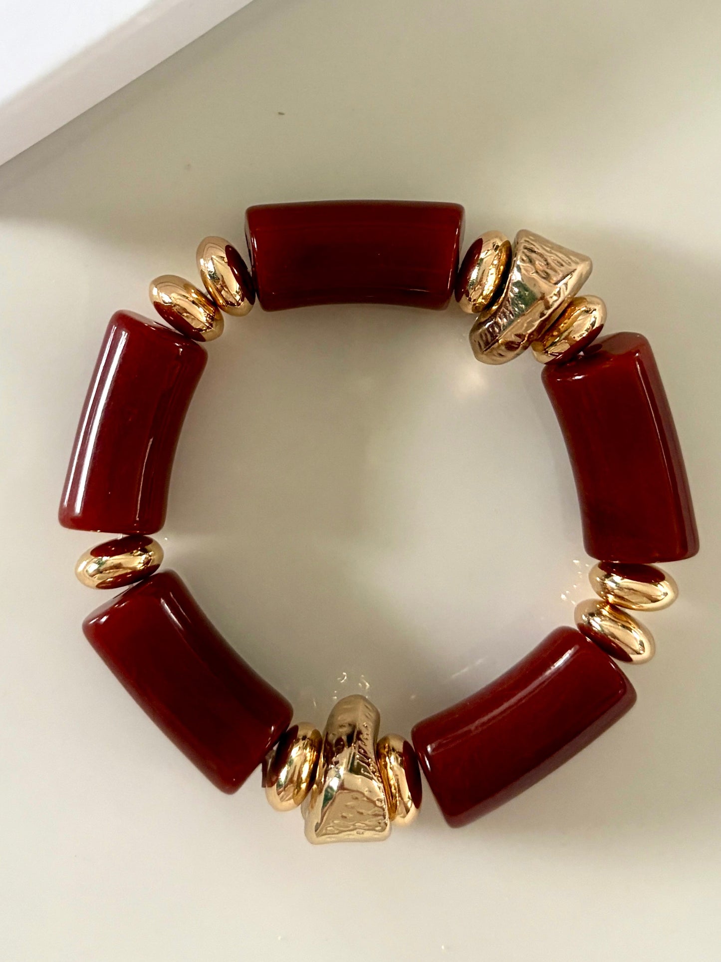 Star l bracelet extensible Bordeaux, doré et beige