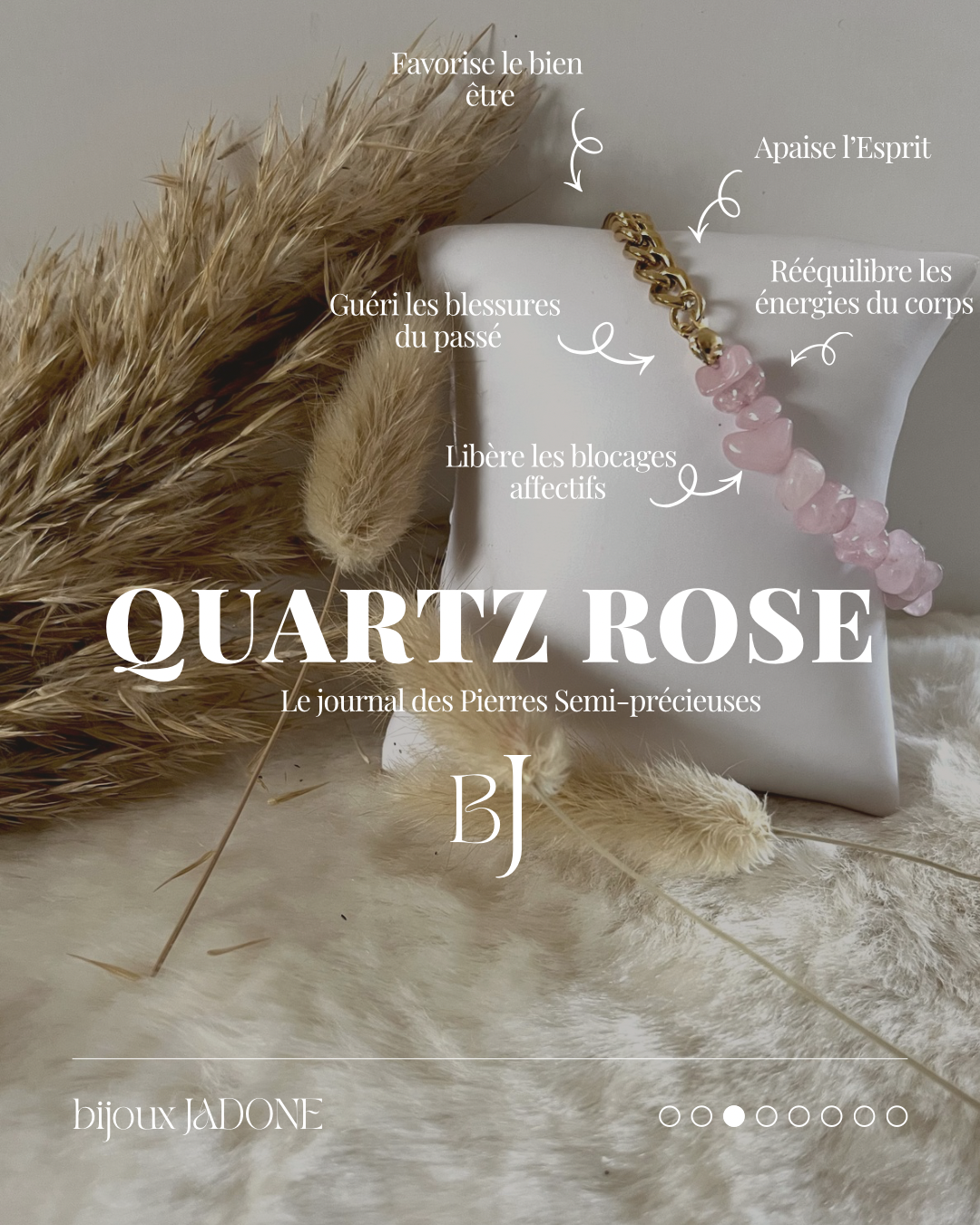 Blima l Bracelet doré et quartz Rose