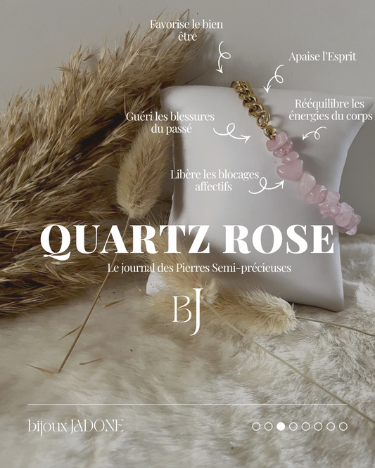 Blima l Bracelet doré et quartz Rose