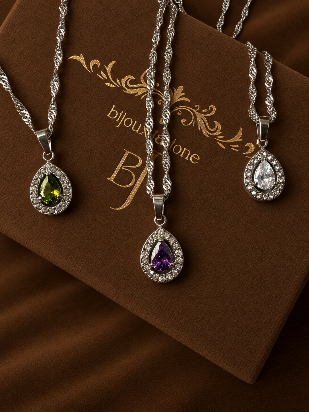 Siena - collier gouttelette argenté et sa pierre de couleur
