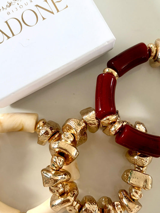 Star l bracelet extensible Bordeaux, doré et beige