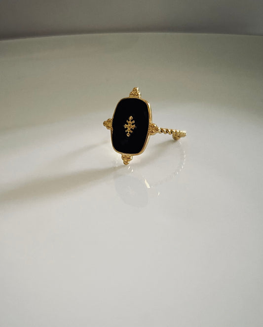 Charmante l Bague ajustable noire et dorée