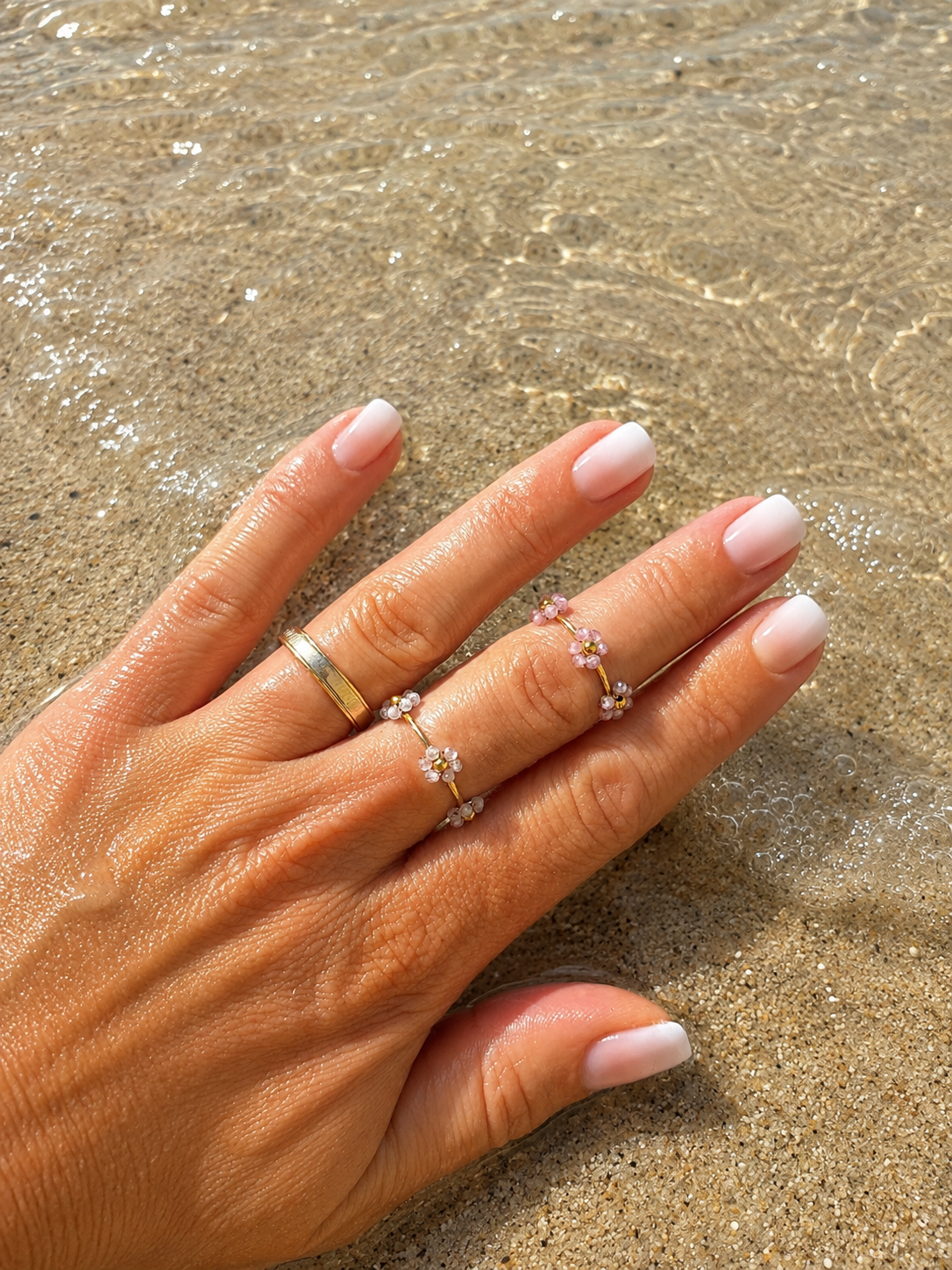 Emas l bague fleur dorée ajustable