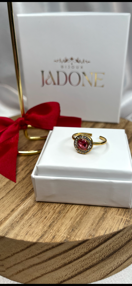 PROMESSE l Bague ajustable dorée, zircon blanc et rose