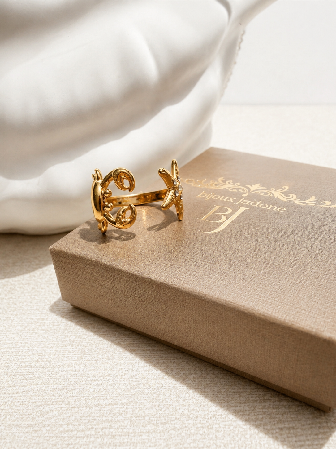Maris l bague ajustable dorée crabe et étoile de mer 🦀🐚