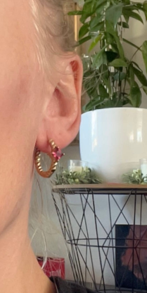 PEARL l Boucles d'oreilles dorées et zircon rose