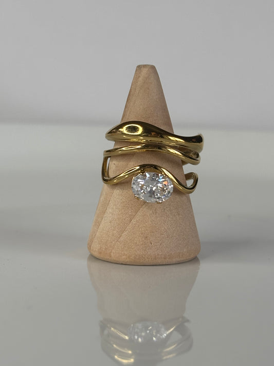 Dalila l Bague ajustable dorée et zircon blanc