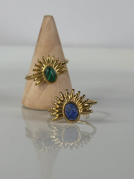 Aure l Bague ajustable dorée verte ou bleu