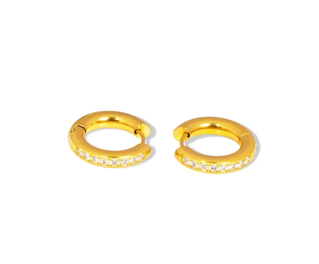 Poli l Mira l Bola ; combo boucles d'oreilles dorées et zircon blanc