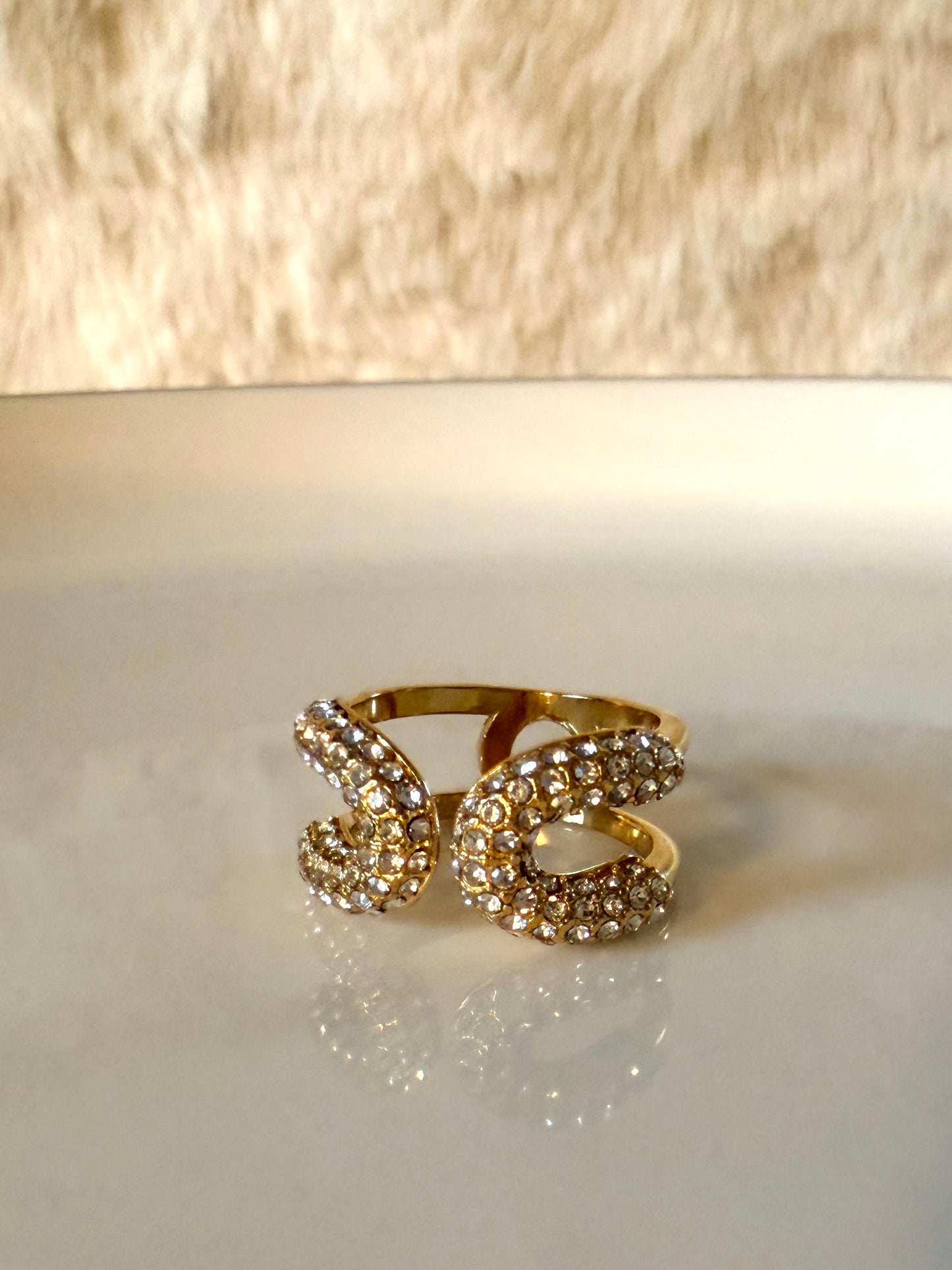 Hortense l Bague ajustable doré et zircons blanc