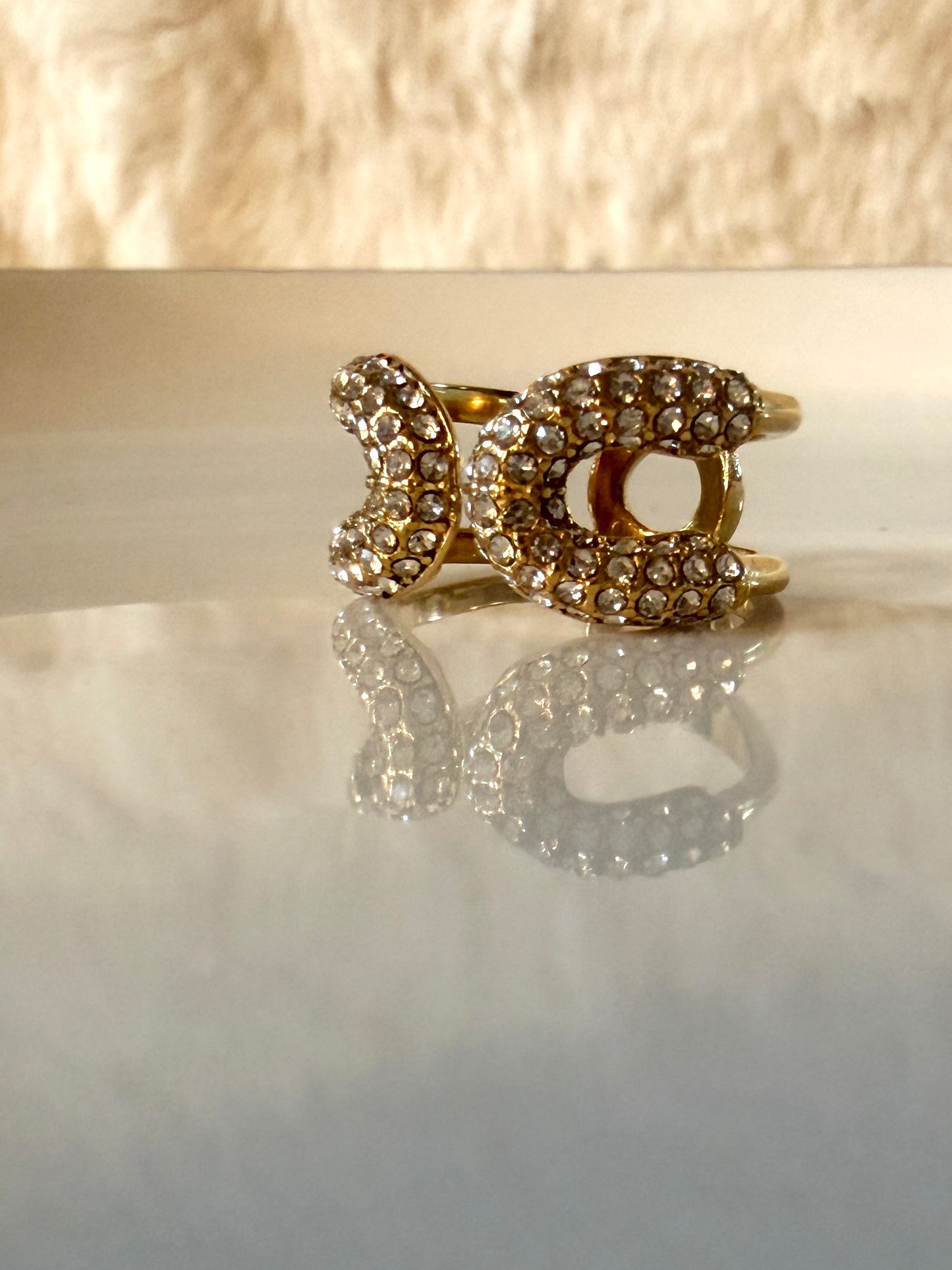 Hortense l Bague ajustable doré et zircons blanc