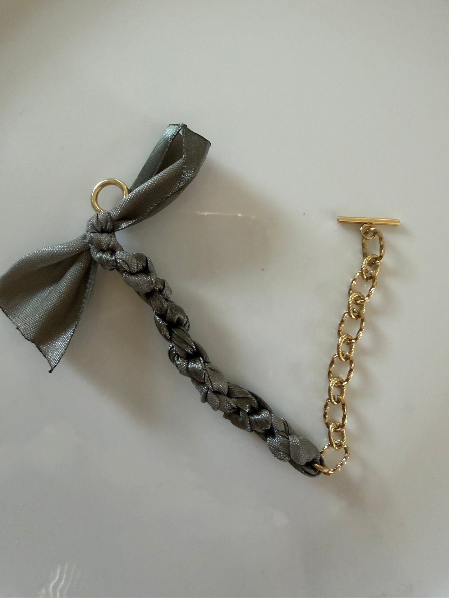 Bracelet ruban vert et doré