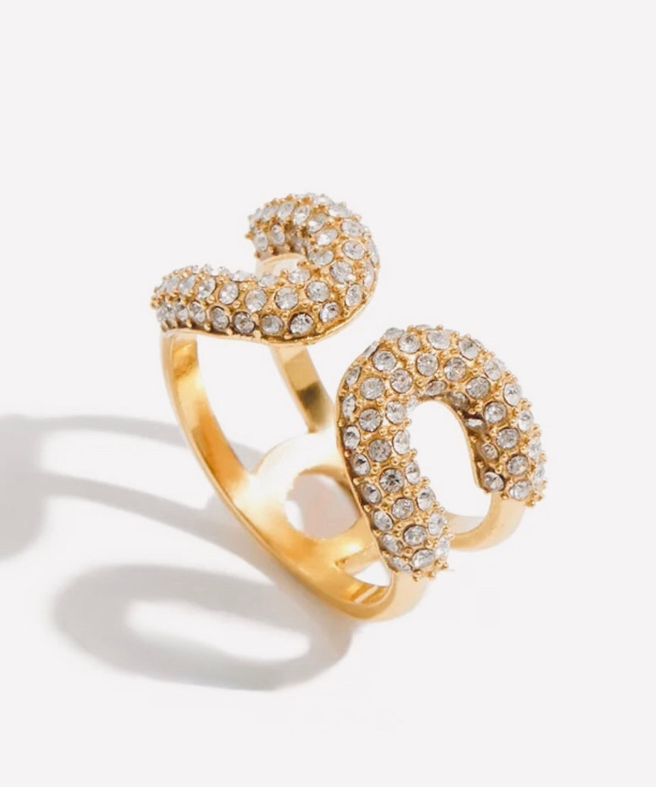 Hortense l Bague ajustable doré et zircons blanc