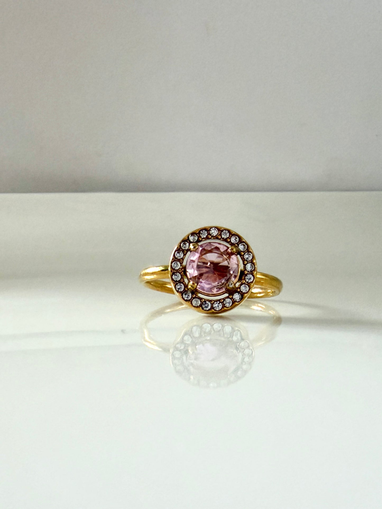 PROMESSE l Bague ajustable dorée, zircon blanc rose bleu ou verte