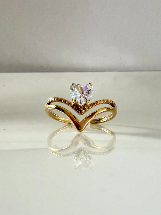Belinda l bague ajustable dorée et zircon blanc cœur