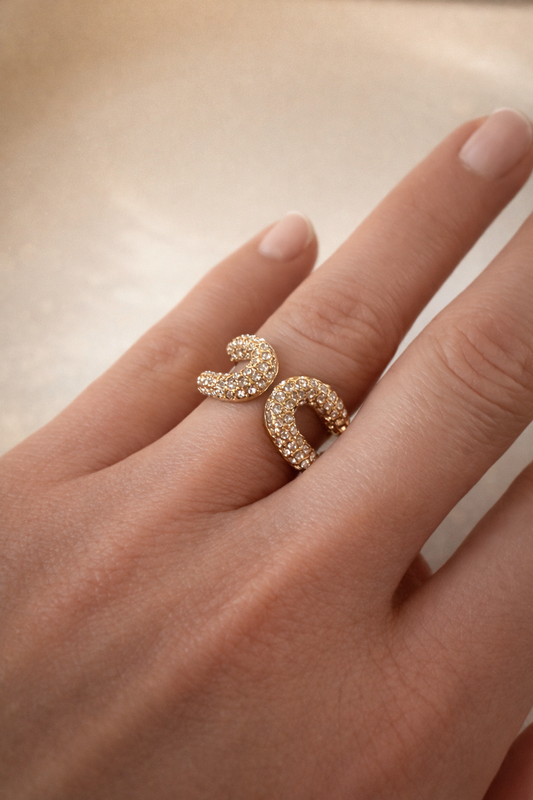 Hortense l Bague ajustable doré et zircons blanc