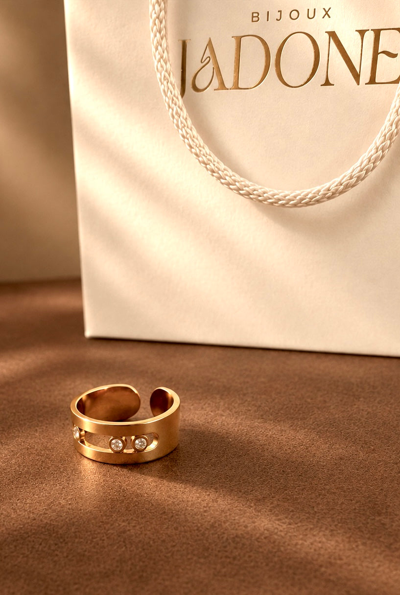 Jacquard - bague dorée et zircon blanc