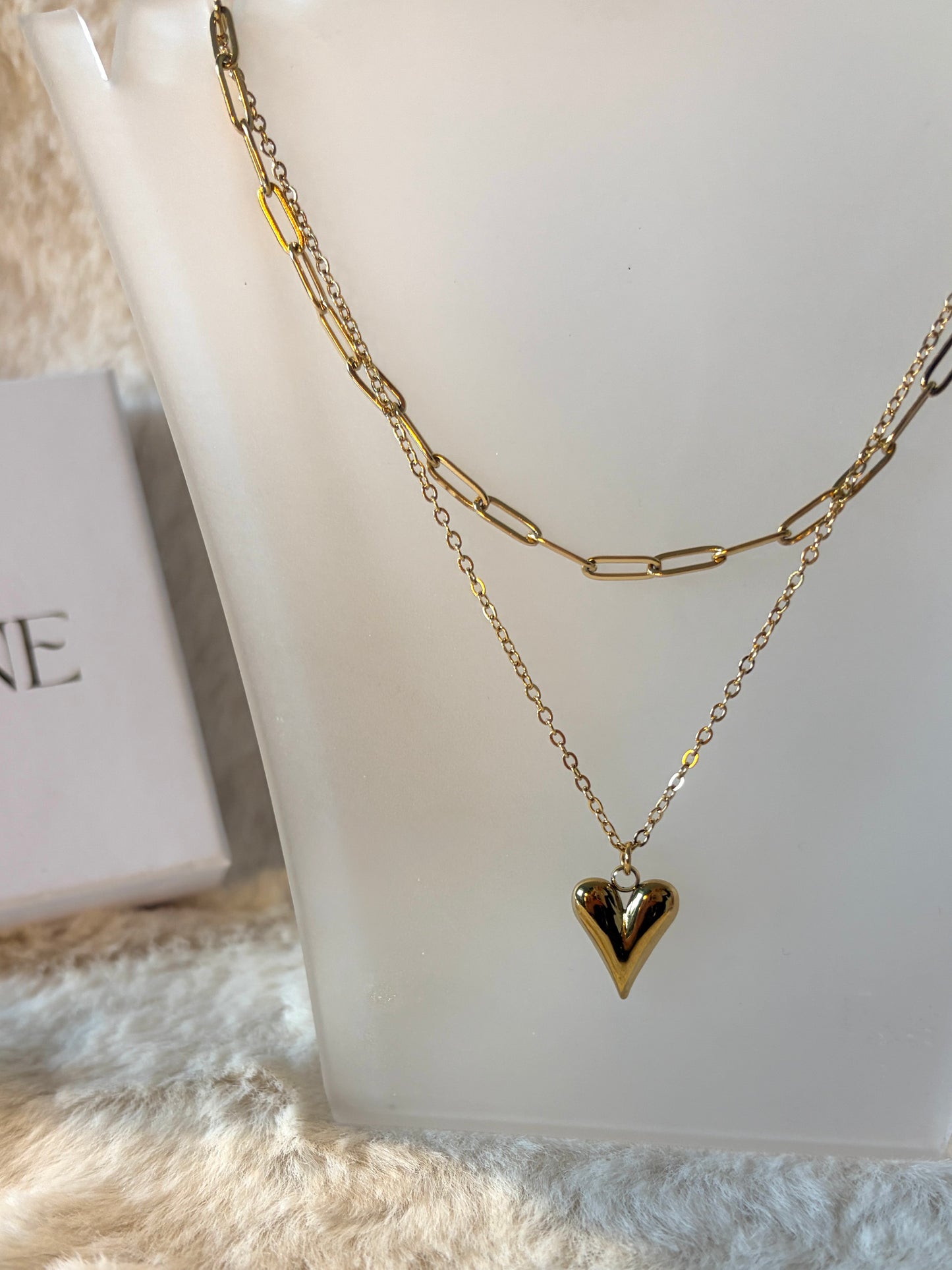 Corazon l collier double chaîne doré cœur