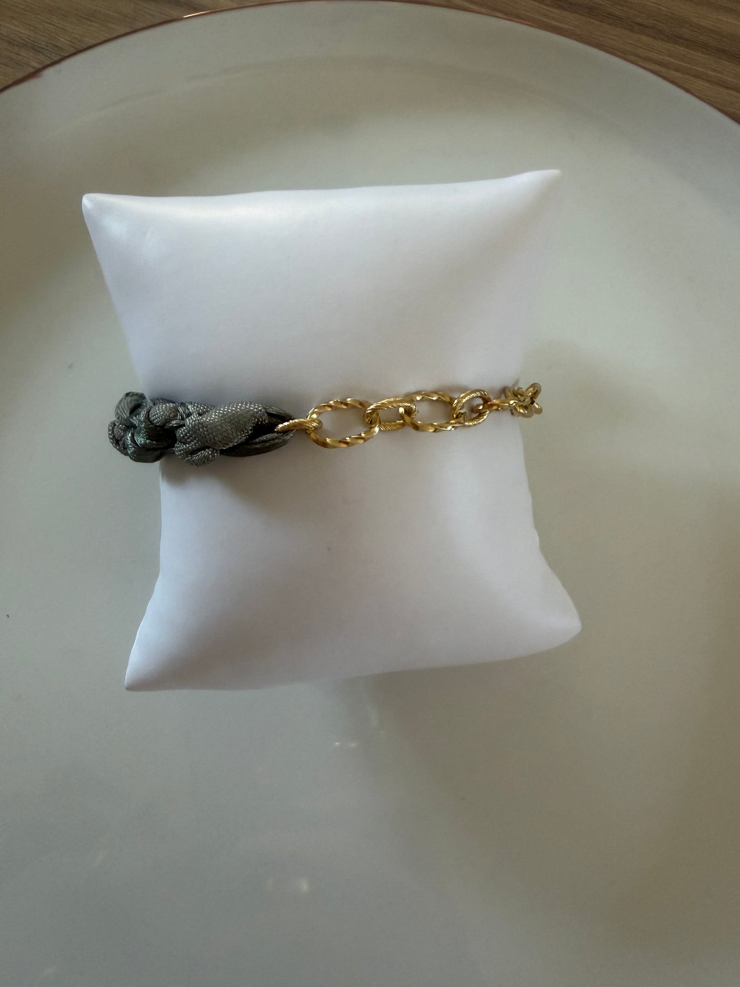 Bracelet ruban vert et doré