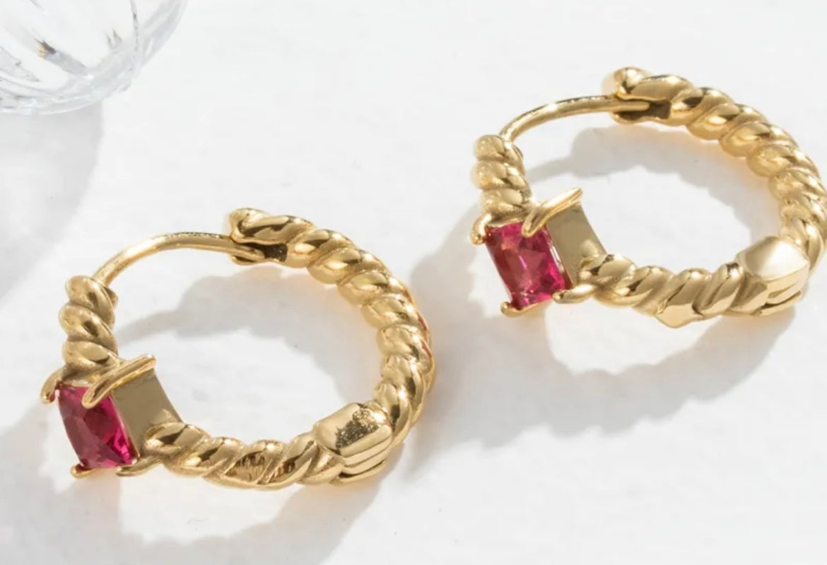 PEARL l Boucles d'oreilles dorées et zircon rose